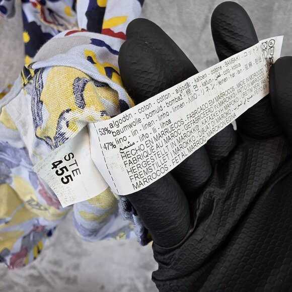 Zara Basic Dress Womens XS Multicolor Off Shoulder Ruffle Linen Summer Floral - Picture 8 of 9